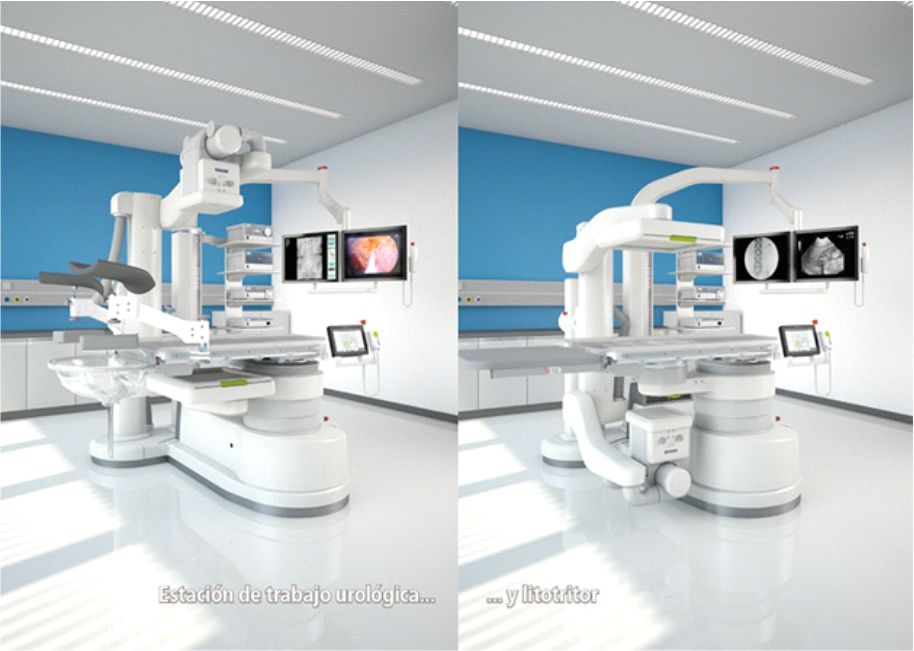 Sala hospitalar com estação de trabalho urológica