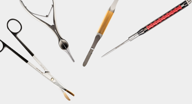 Tesoura, pinça e instrumentos cirúrgicos